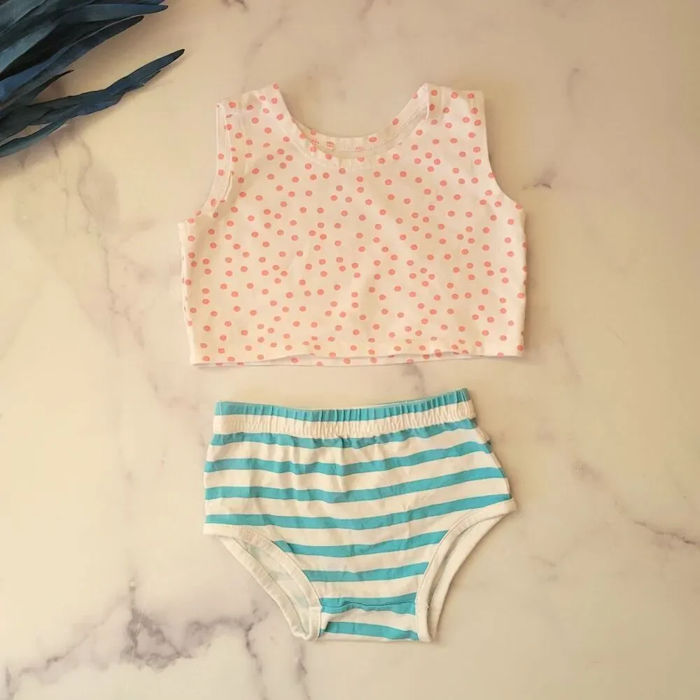 June & January 2t girls 80s style 2 piece set cropped top bloomers polka dot ret